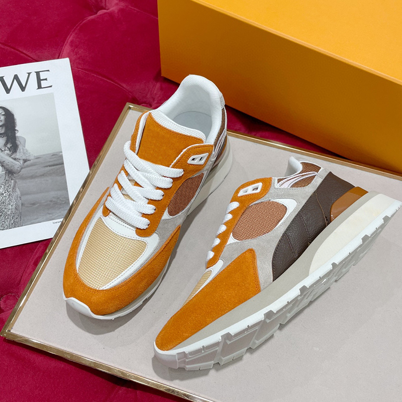 

mens run away sneakers suede calf leather patchwork orange unisex shoes Runner Luxurys Designer Sneaker Trainer casual sports shoes NO286, Black