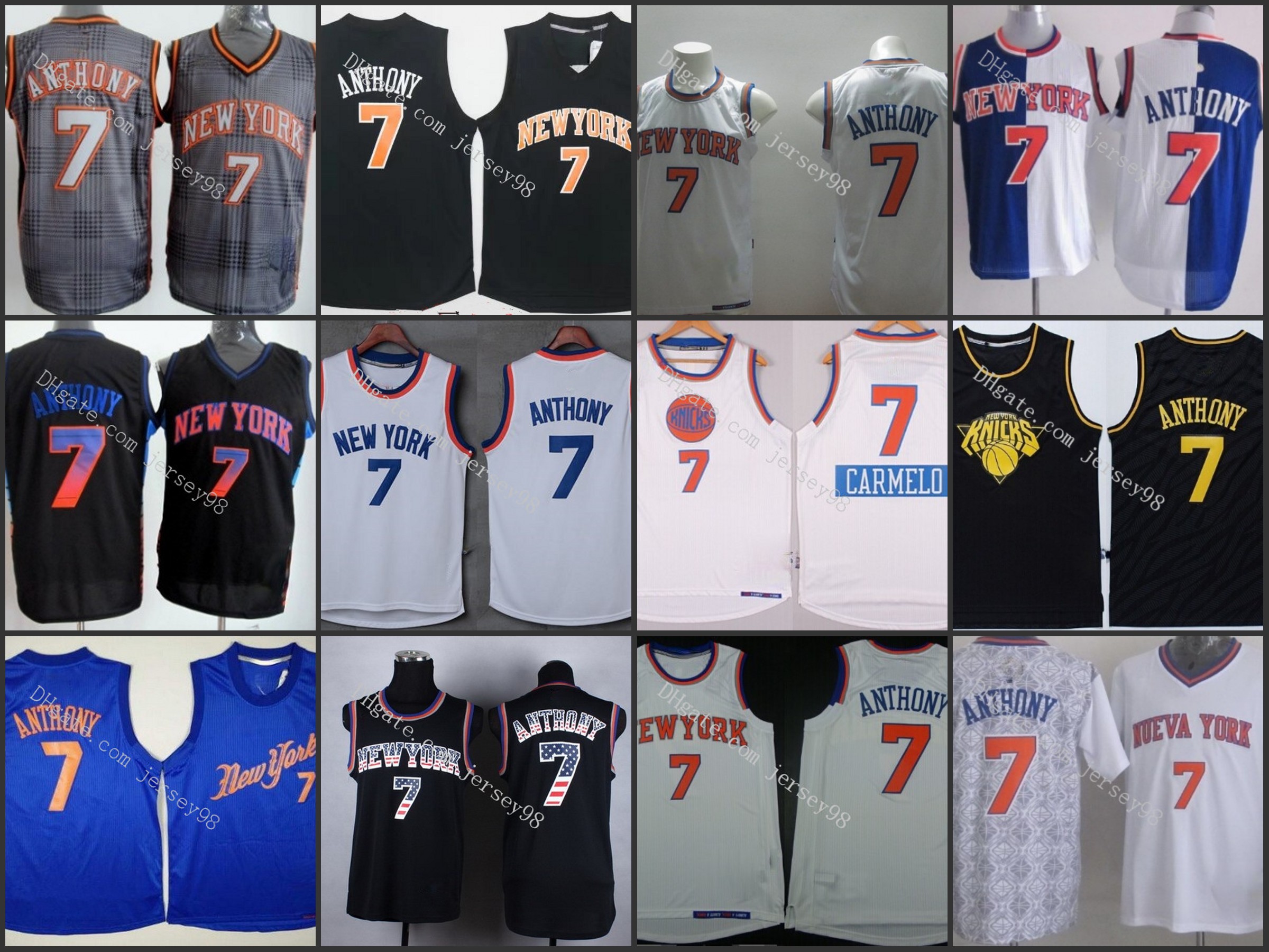 

New York Knicks men #7 Carmelo AnthonyGreen retro Basketball Jersey, Black