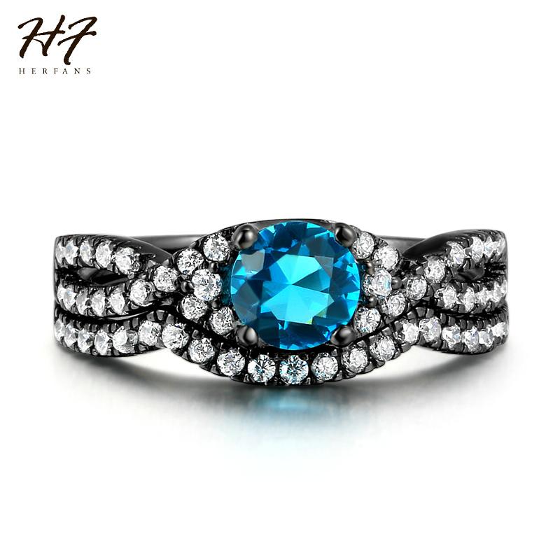 

Cluster Rings Black Luxury 2 Pieces Ring Sets Blue Cubic Zirconia Fashion Jewelry For Women Sale R613, Golden;silver