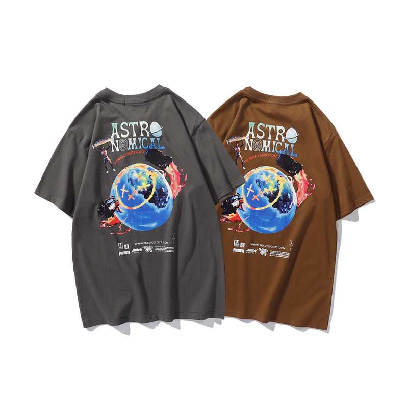 

Top Quality Astroworld T Shirt Tees Men Women Fashion Designer High Street Hip-hop O-Neck T-Shirt, Dark gray