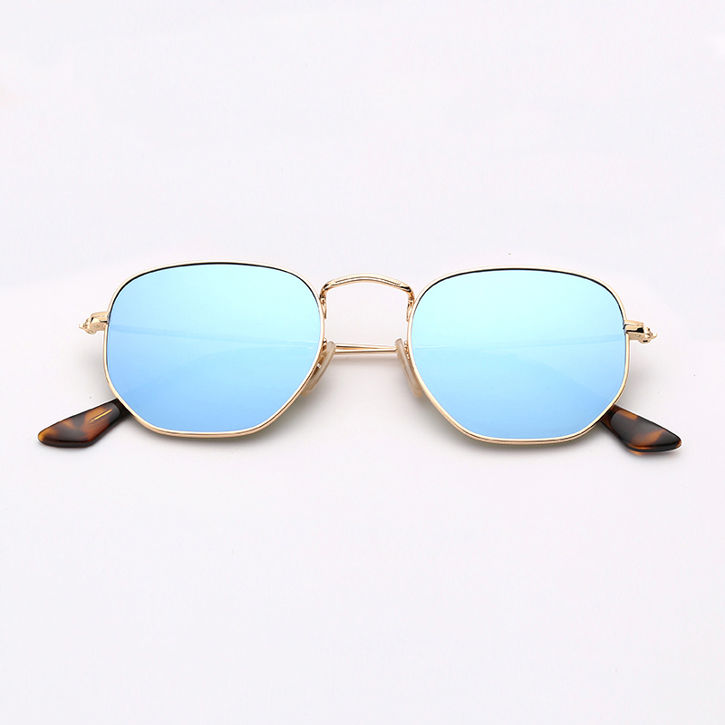 

Hexagonal Womens sunglasses fashion mens sun glasses vintage eyeglasses uv protection glass lenses with top leather case, cleaning cloth