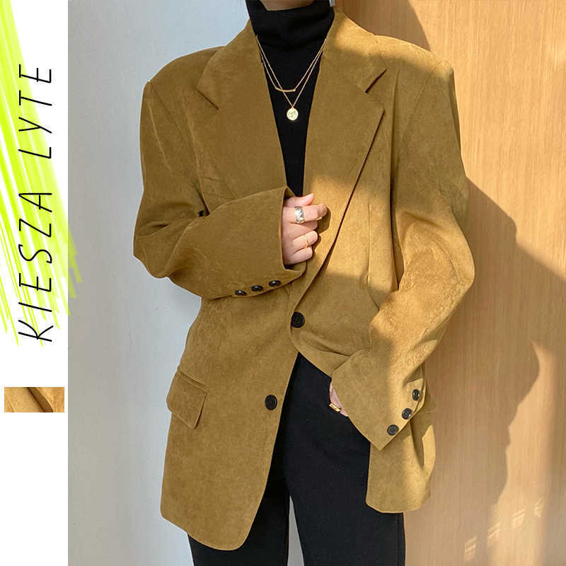 

Fashion Ginger Suit Jacket for Women Autumn Winter Thickened Vintage Designer Casual Ladies Blazer Outwear 210608, Yellow