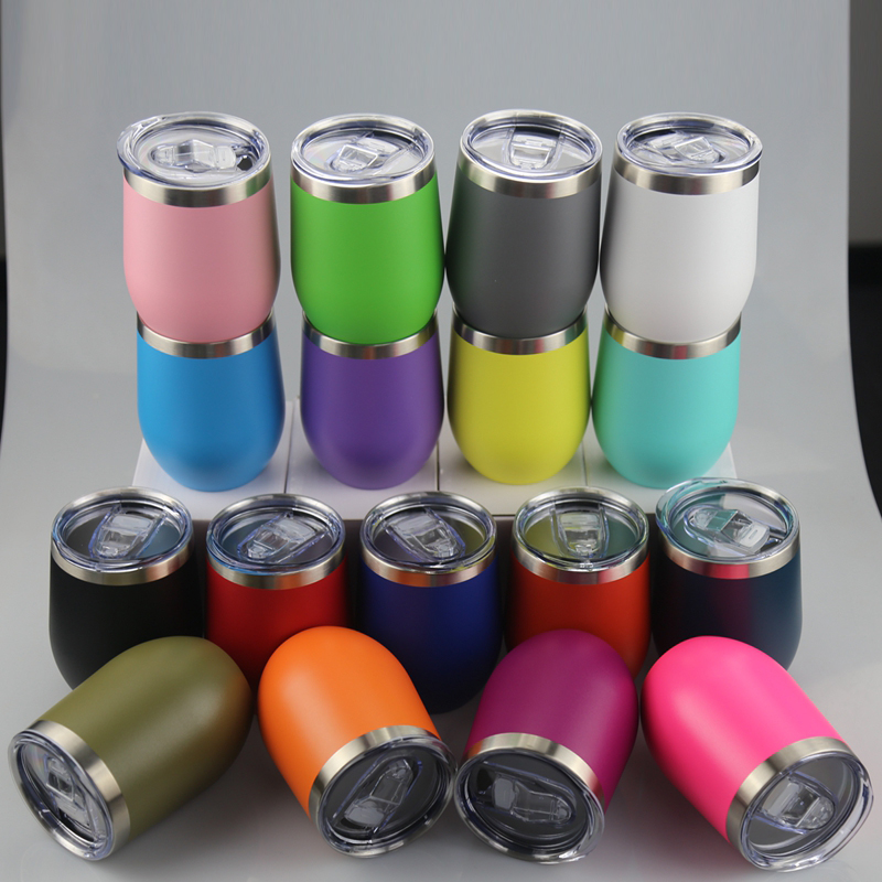 

12oz Wine Tumbler Powder Coated Coffee Mugs Beer Glass Water Bottle 2 Layer Vacuum Insulated Beer Mug Wedding Party Champagne Mugs with Lid