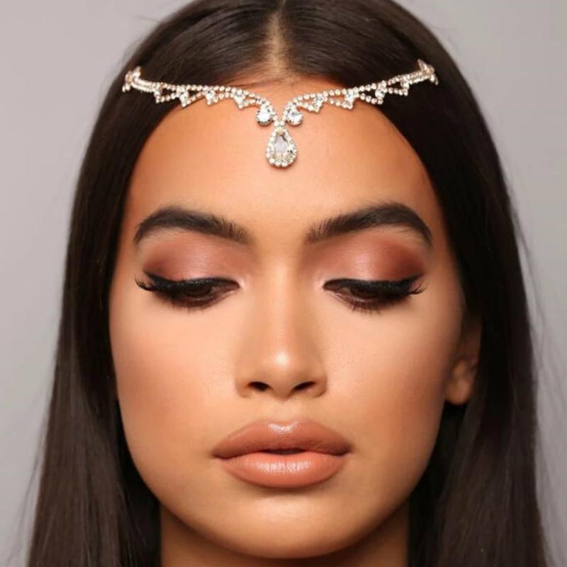 

Hair Clips & Barrettes Luxury Wedding Headpiece Bridal Rhinestone Head Chain Tiara Crystal Jewelry Gift Women Forehead Headband Accessories, Golden;silver