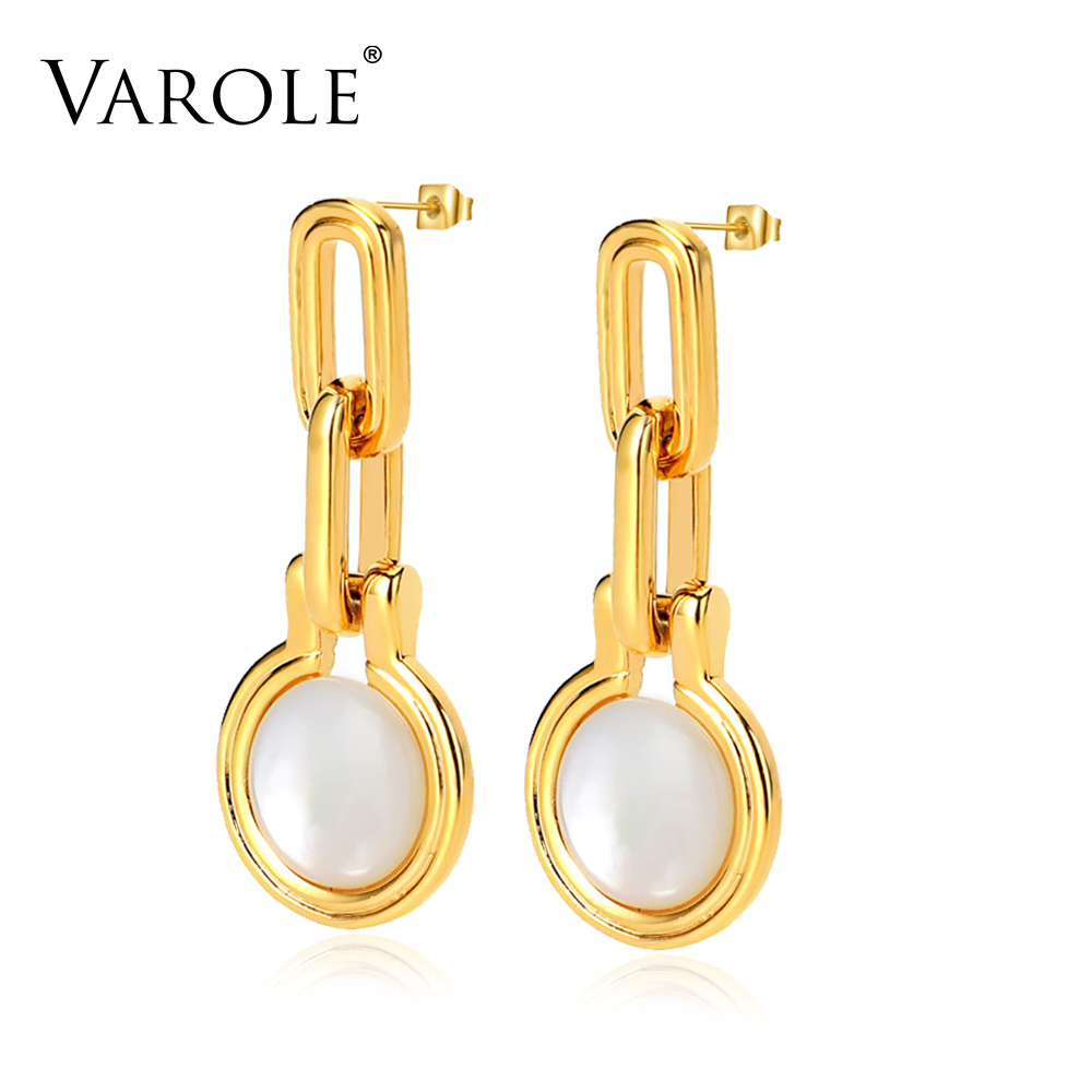 

VAROLE Chain Drop Earrings For Women Imitation Pearls Cute Long Gold Color Dangle Earings Fashion Jewelry Brincos