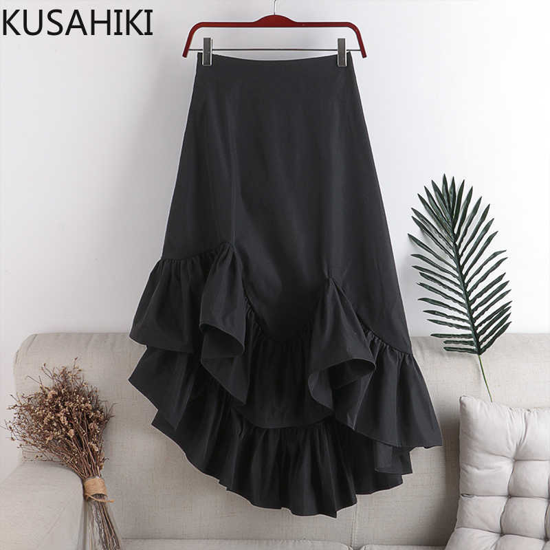 

Ruffle Irregular Patchwork Women Skirt Causal High Waist A-line Skirts Spring Fashion Faldas Mujer 6E809 210603, White