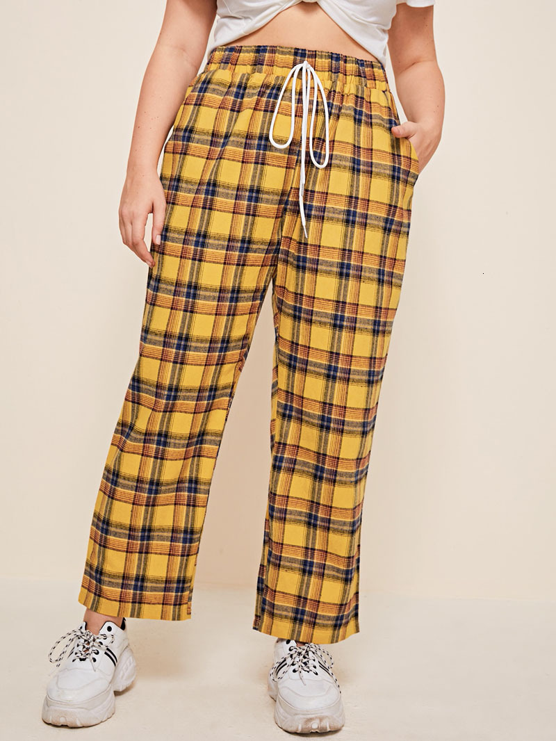 

pants trousers women's lace up plaid casual large, Black;white