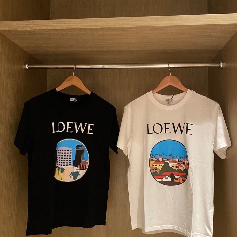 

Men's Womens Loewe Capsule Series Print T-Shirt 100% Cotton Crew Neck Loose Short Sleeve Shirts, White;black