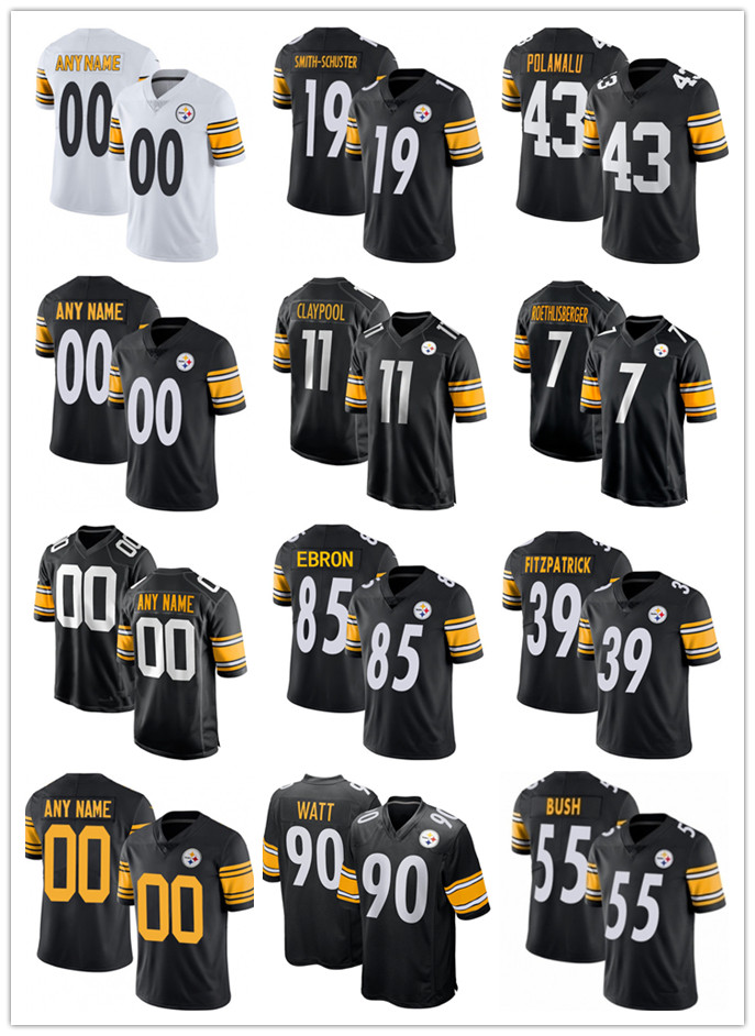 

Custom Men Women Youth Pittsburgh Steelers 19 JuJu Smith-Schuster 39 Minkah Fitzpatrick 11 Chase Claypool Football Jerseys, Black;red