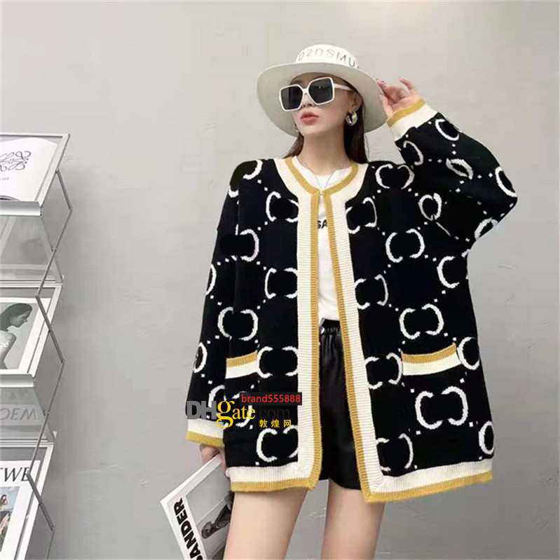 

Autumn Winter Sweater Women Knitted Loose Coat Double Letter Printed Cardigan Sweaters Ladies Outer Wear Thick Streetwear, Extra shipping fee