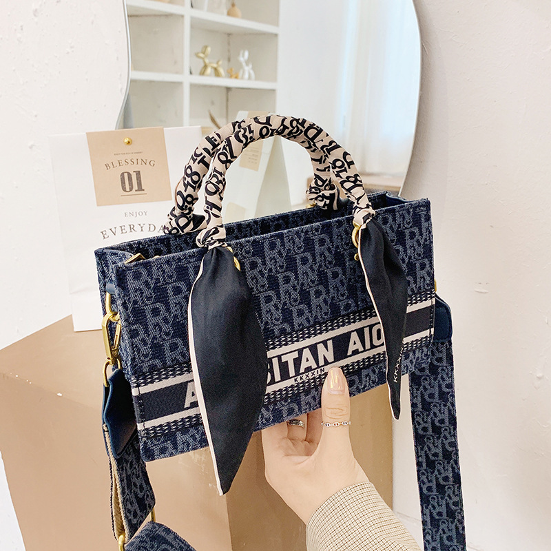 

Bag women's autumn and winter new fashion canvas letter silk scarf small square bag portable single shoulder diagonal Outlet black friday, 232 blue