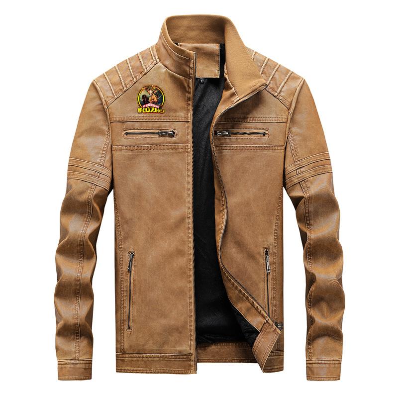 

Men's Jackets 2021 Spring Autumn Solid Color Jacket Men Casual Style Anime My Hero Academia Brand Zipper Print Leather, Black;brown