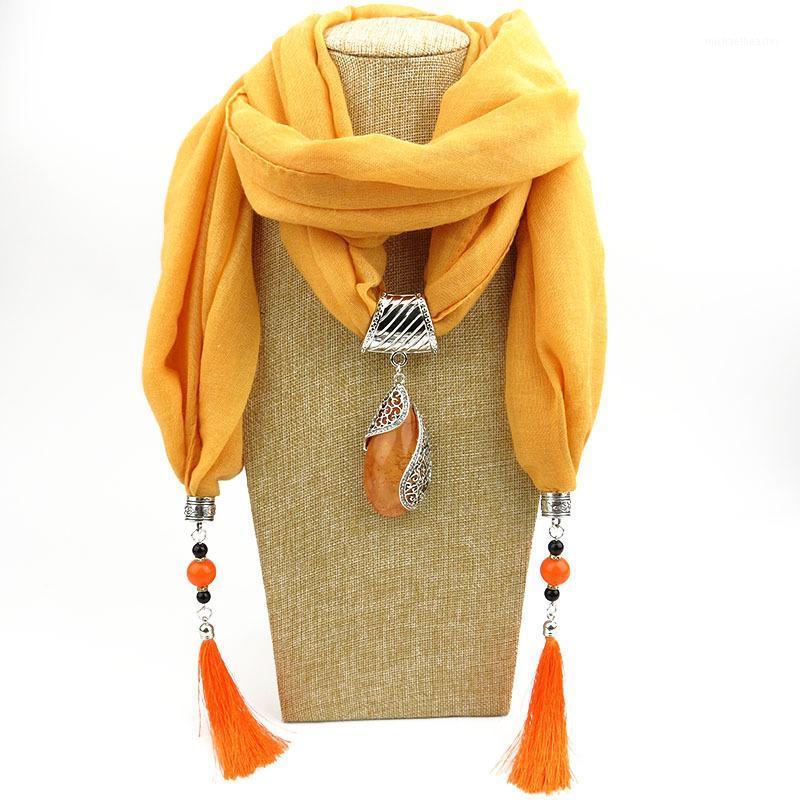 

Scarves Women Long Exaggerating Pendant Necklace Lady Ring Scarf Tassels Muffler Polyester Cotton Shawls