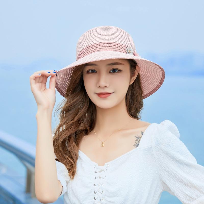 

Wide Brim Hats Flower Gold Thread Straw Hat Millinery Summer Fashion Outdoor Beach Sunscreen Bowknot Elegant Visor Fisherman, Khaki