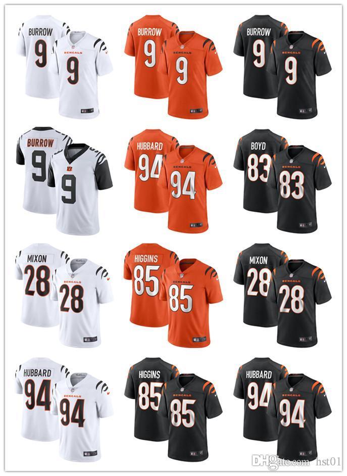 

2021 Men Women Youth Cincinnati Bengals 9 Joe Burrow 28 Joe Mixon 83 Tyler Boyd 85 Tee Higgins 94 Sam Hubbard Football Jerseys, Black;red