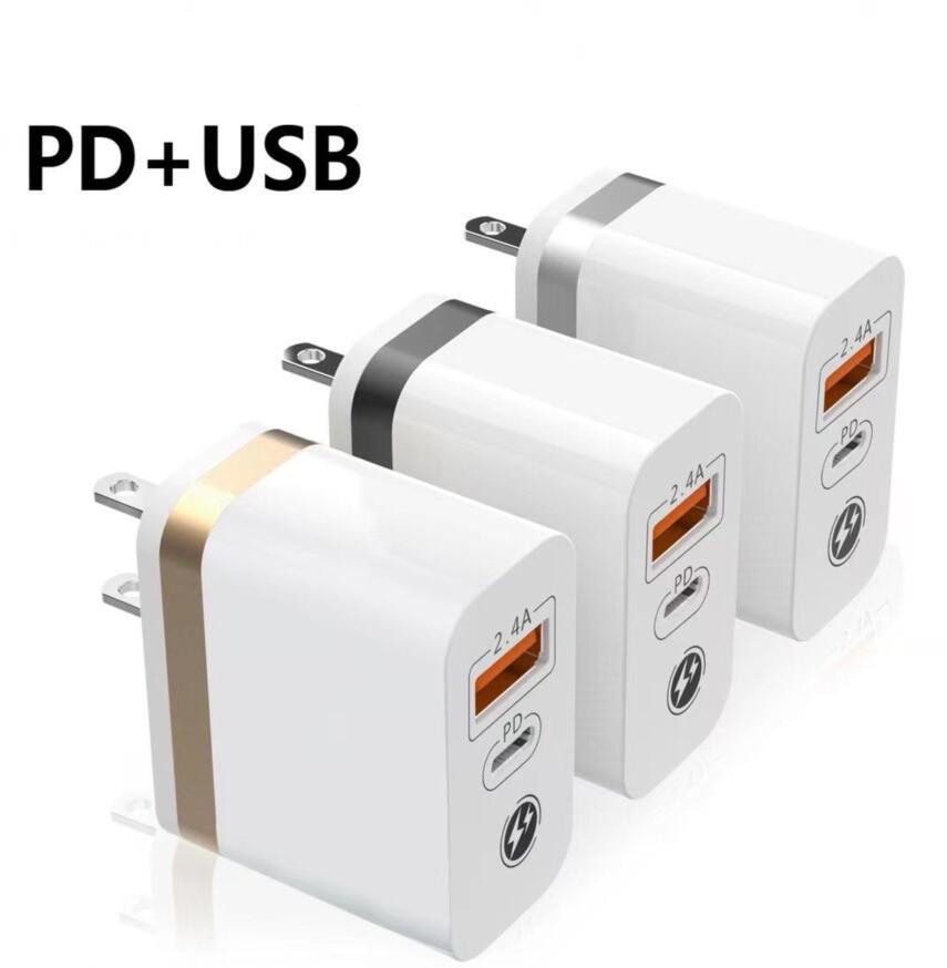 

USB A 18W wall Chargers Type C PD 2.4A Fast Charging Charger adapter for smartphone