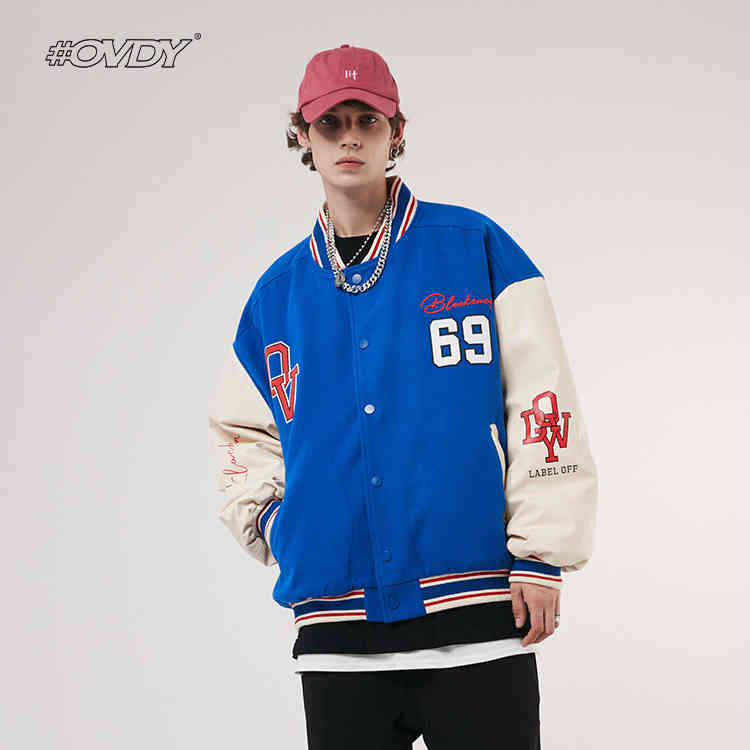 

wxwovdy 2021 autumn winter new baseball suit brand foam letter splicing et men's coat, Black;brown