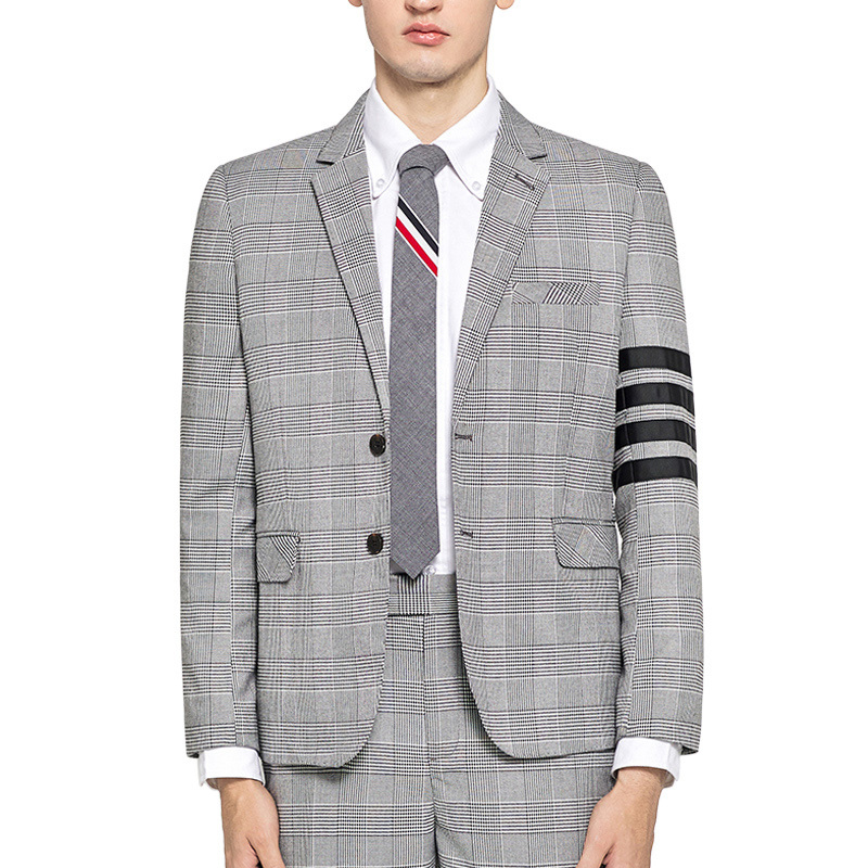 

Tb Thom Fashion Brand Blazer Men Clothing Gray Lattice Casual Suit Slim Men's Jacket Spring Autumn Striped Wool Formal Coat, White;black