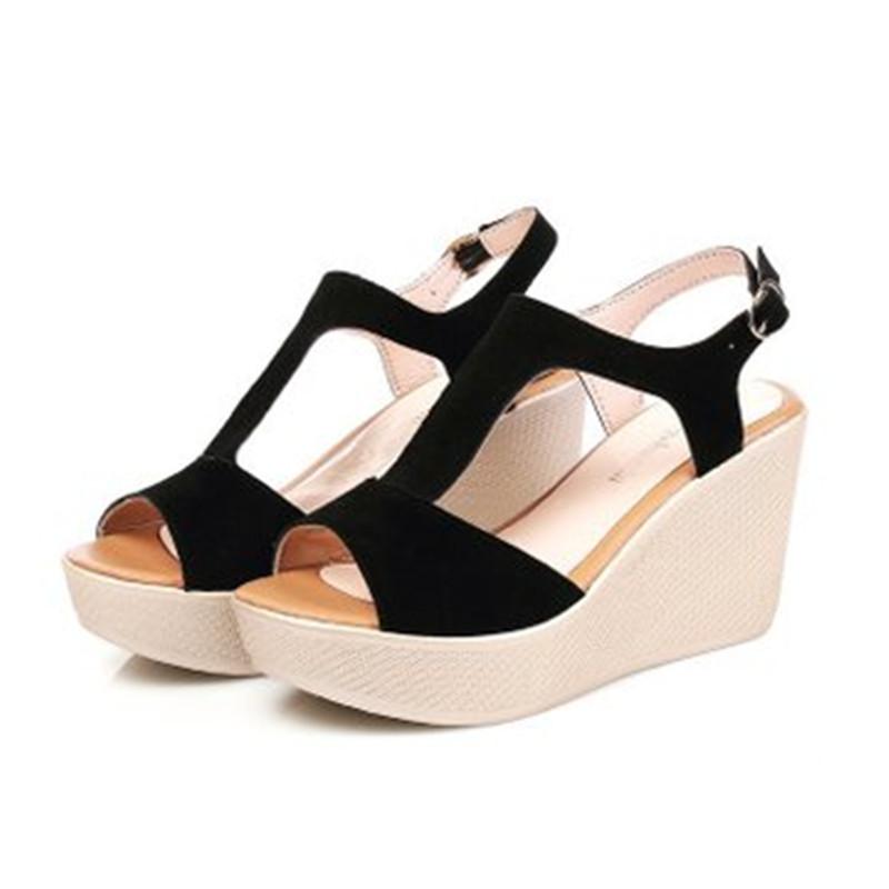 

Casual Women's Summer Sandals With Platform Buckle Strap Shoes Solid High Heel Fish Mouth 2021, Red