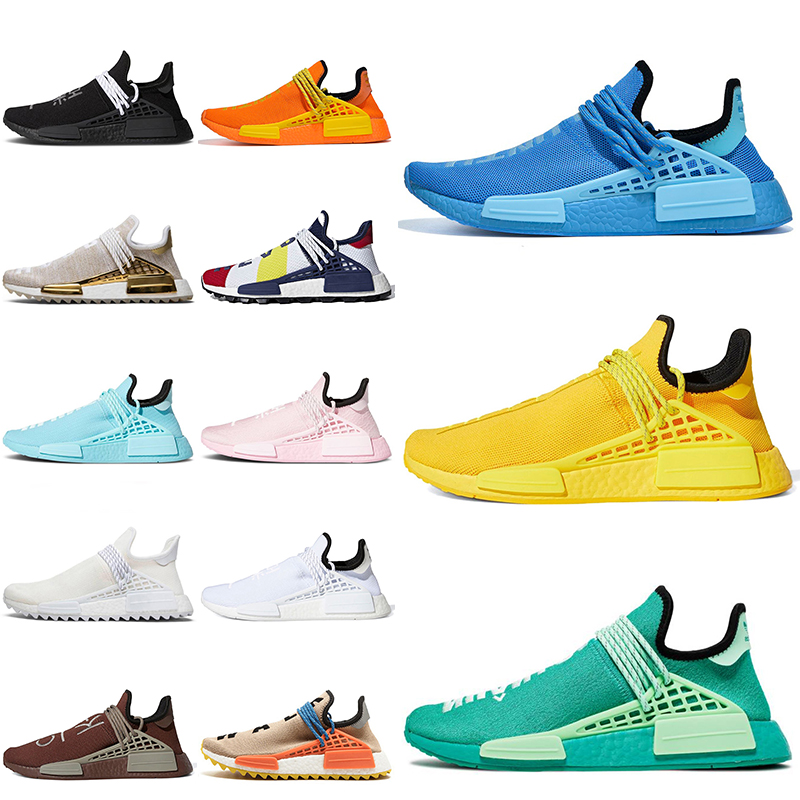

Big Size 13 Mens Running Shoes Pharrell Williams NMD Human Race Trainers Pink Orange Green Blue Black White Nerd Hu Trail Womens Sneakers, #4 aqua 36-47