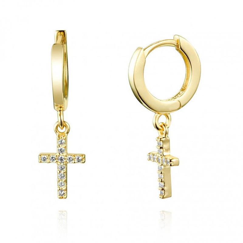 

Hoop & Huggie Prevent Allergies 925 Sterling Silver Ear Buckle Exquisite Cross Crystal Diamond Pendant Ladies Zircon Earrings Fashion