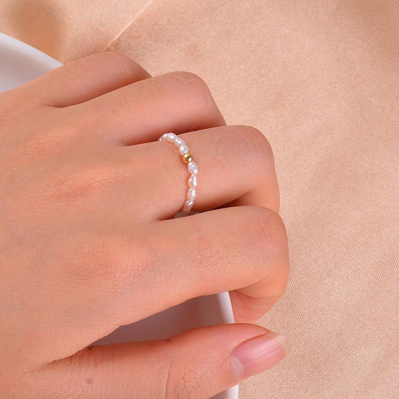 

Wedding Rings Natural Pearl Real Freshwater Pearls Beaded Stretch Ring For Women Girl Handmade Fashion Jewelry Lover Gifts Party