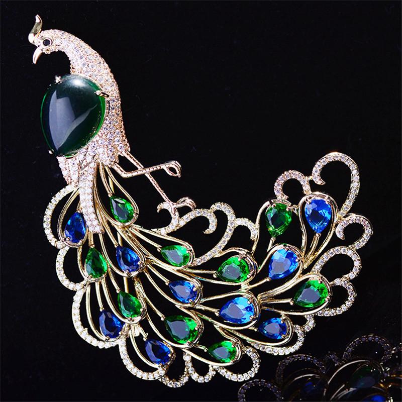 

Pins, Brooches OKILY Gorgeous Peacock For Women Coat Accessories Shine CZ Animal BroochPins Shawl Sweater Jewellry