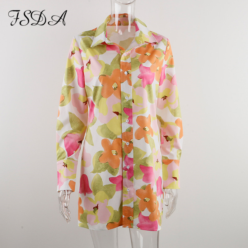 

20212021 floral print long sleeve shirt dress women v neck spring summer mini beach casual bodycon party dresses, Black;gray