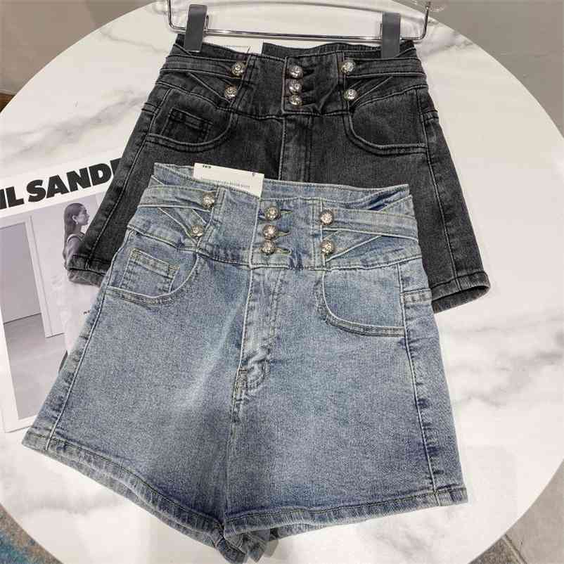 

Women Biker Style Cross Waist Bottomed Denim Shorts Solid Color High Fashion Spring Summer 11B708 210525, Blue