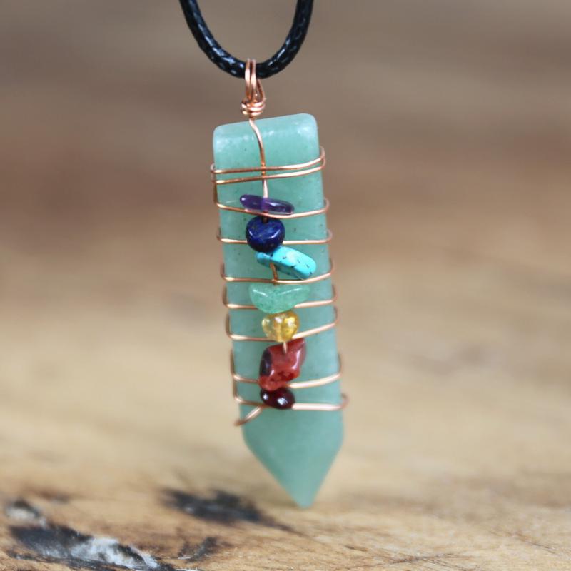 

Pendant Necklaces 7 Chakra Aventurine Natural Stone Necklace Yoga Healing Reiki For Women Energy, Silver