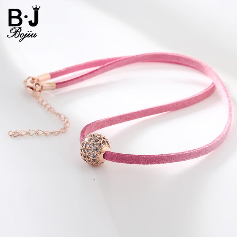 

Bojiu Women Energetic Choker Necklace Leather Short Chain For Girl Rose Gold Zircon Pendant Necklaces NKS038-3 Chokers