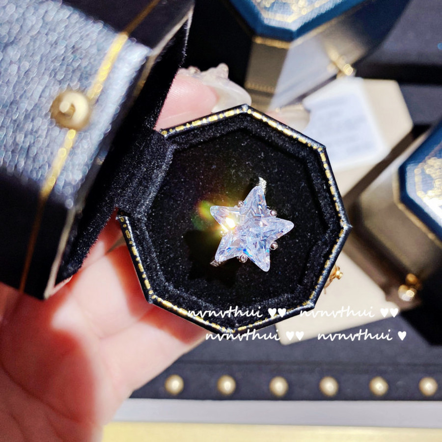 

Bright Star Ring 18 k Gold Plated Crown Zircon Full Drill Adjustable Gtwh, Golden;silver