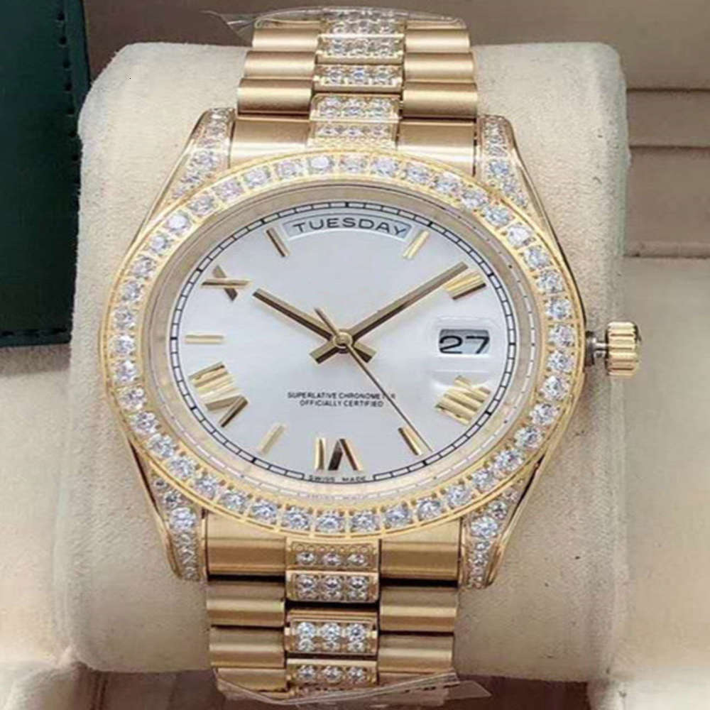 

Hot Seller Men 41mm inlaid outer ring middle row diamond with automatic mechanical watch stereo Roman digital dial