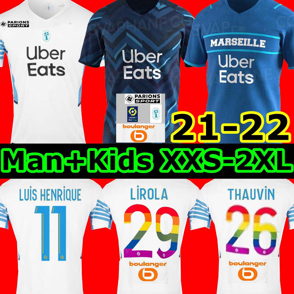 

Marseille soccer jersey Olympique De 21 22 OM Rainbow font 2021 2022 LUIS HENRIQUE maillot foot CUISANCE THAUVIN BENEDETTO KAMARA PAYET football shirts men + kids kit, 20-21 home man+sponsor