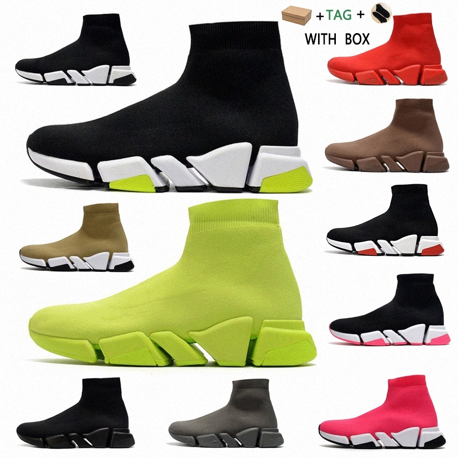 

[With box]2021 designer sock sports shoes mens speed 2.0 trainers luxury women men runners trainer sneakers socks boots platform size IEP8#, Black