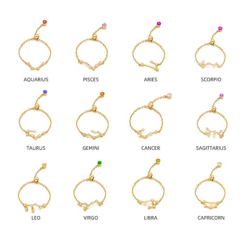 

Twelve s Finger Ring 925 Sterling Silver Female Pisces Cancer Aries Leo Rings For Women Charm Jewelry 210707