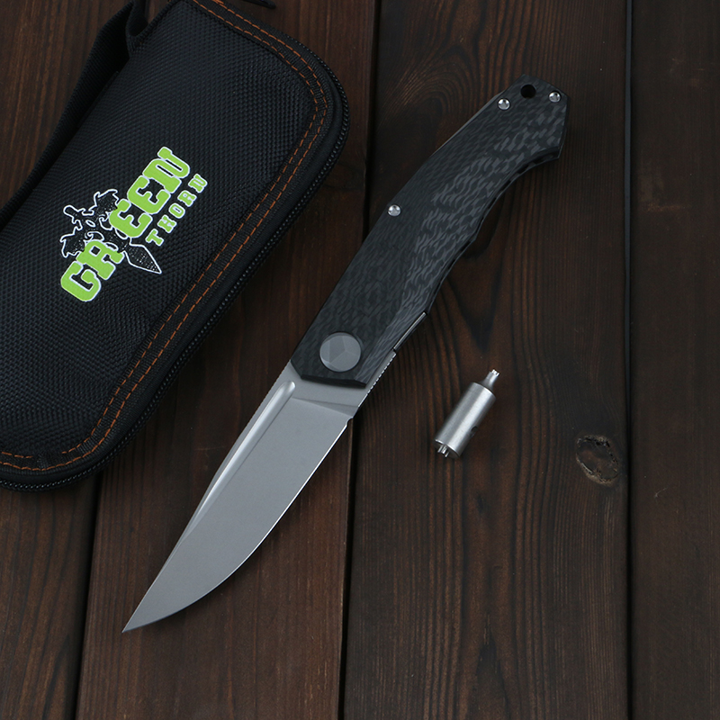 

Green thorn folding knife pero M390 blade bearing + carbon fiber 3D handle camping outdoor fruit folding knife EDC tool