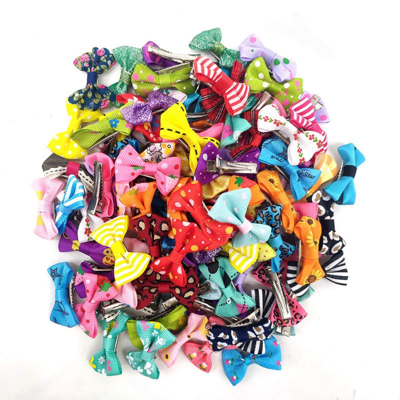 

Dog Apparel On Sale 100 Pcs Pet Cat Hair Bow Clips Cute Bowknot Style 4CM Alloy Clip Mix Color Grooming Accessories Hairpin