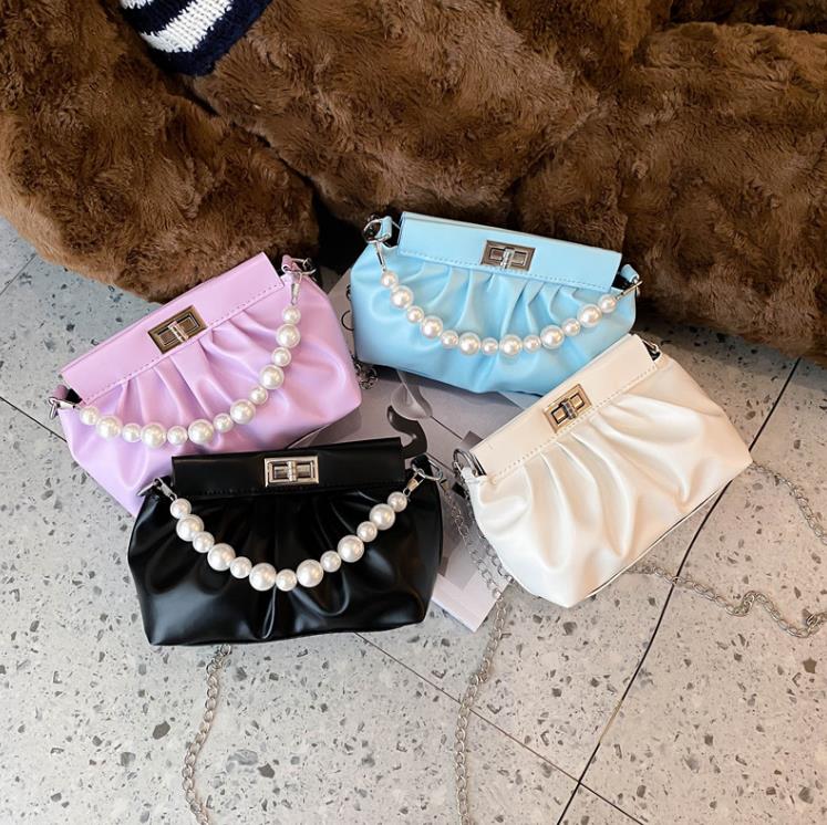 

Cross Body Bags Corduroy Female Handbags Designer Pearl Chain Small Crossbody Casual Lady Shoulder Bag Women's Messenger, Purple