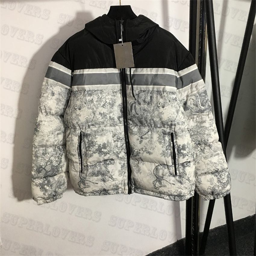 

Luxury Reversible Hooded Jackets Womens Winter Vintage Printed Long Sleeve Coats Thick Zipper Coat, White
