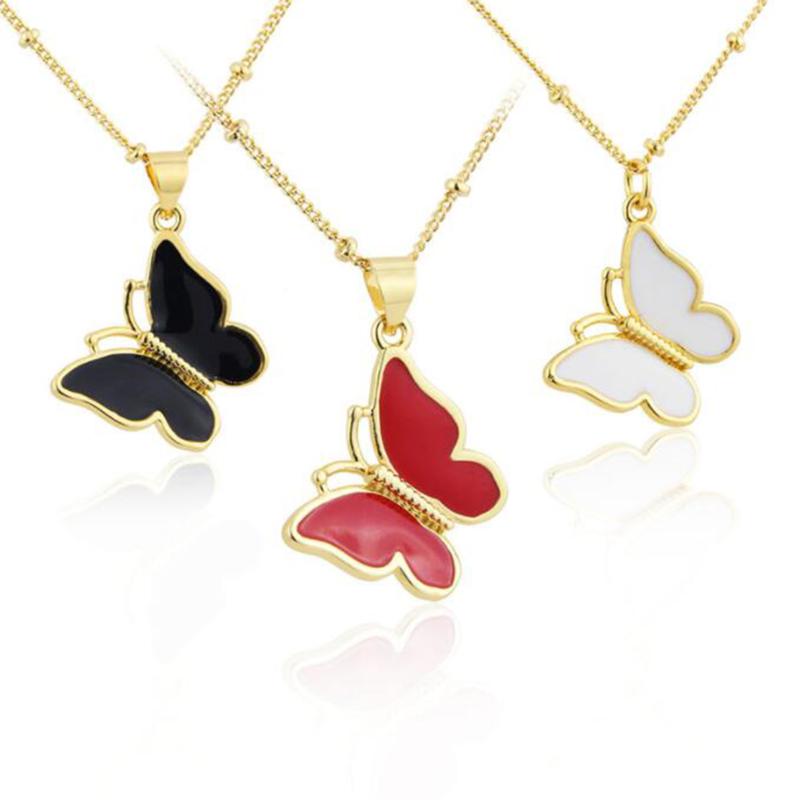 

Pendant Necklaces Charm Gold Color Copper Initial Chain Necklace Multicolor Dripping Oil Butterfly For Women Statement Jewelry, Silver