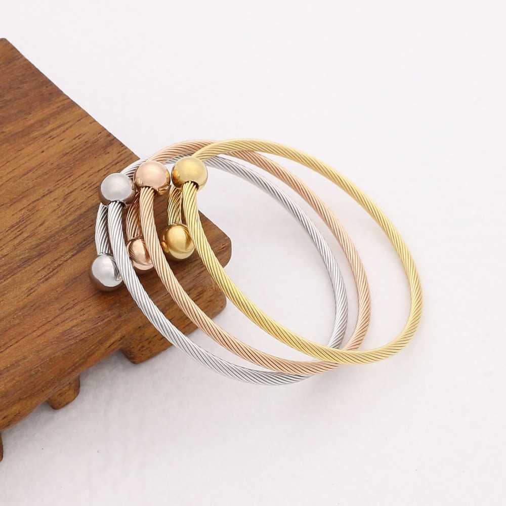 

Jsbao New Fashion Bracelet Women Gold/rose Gold/silver Colour Stainless Steel with Bead Braided Steel Wire Cuff Bangle Bracelet Q0719