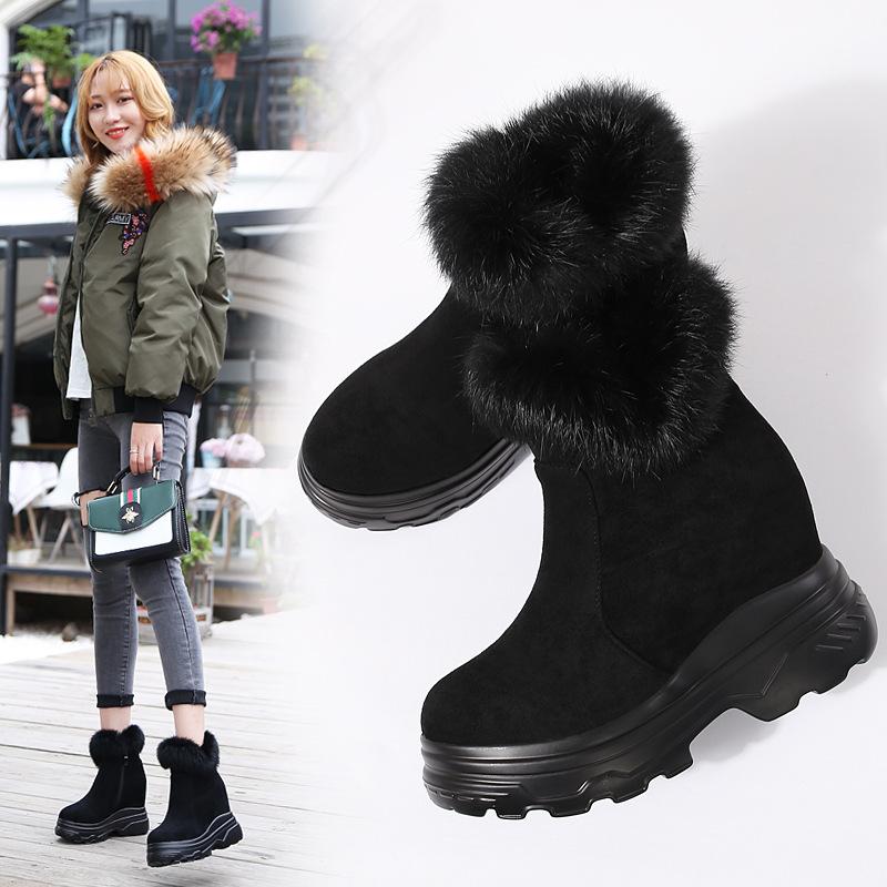 

Boots 2021 Winter Plus Velvet Snow Female Korean Wild Inside Increased Cotton Shoes Thick Bottom Warm, Black