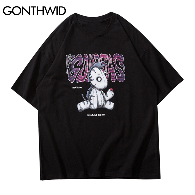 

T-Shirts Men Summer Hip Hop Harajuku Streetwear Zebra Print Tshirts Cotton Casual Loose Short Sleeve Fashion Tees Tops 210602, White