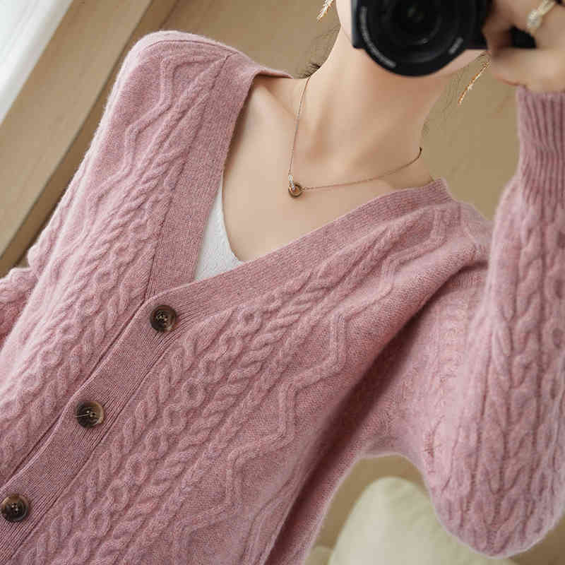 

Women's Sweaters Female cardigan 100% meridian sweater cashmere solid sleeve long female knitting turtleneck v loose coat OSQR, 1# shoe box