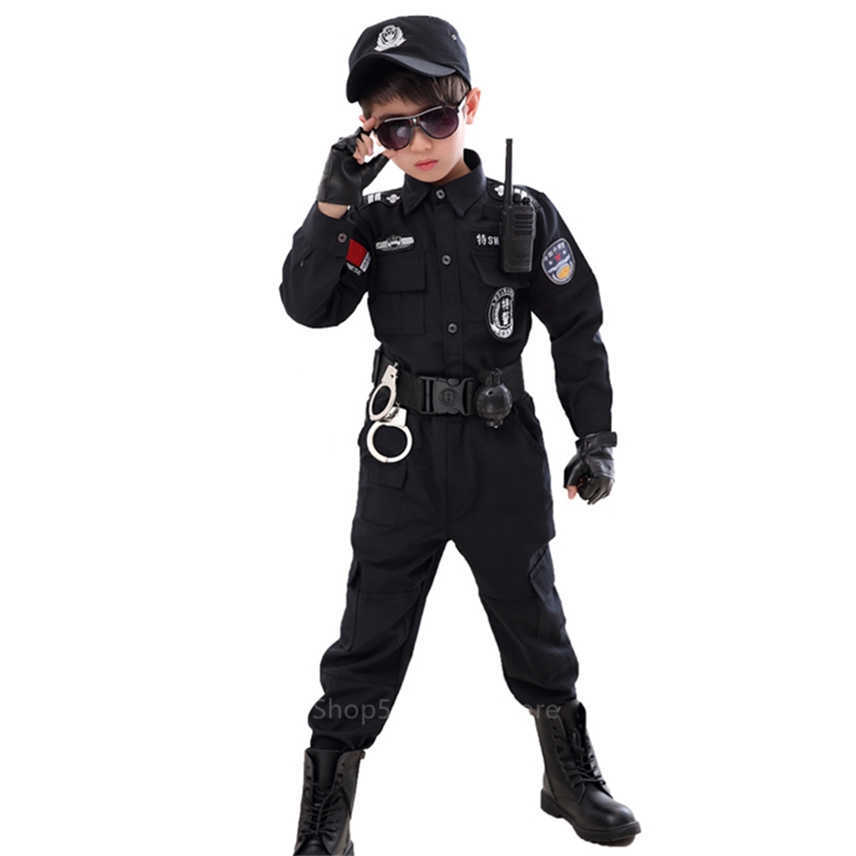 

Kids Traffic Special Police Halloween Carnival Party Performance Policemen Uniform Kid Army Boys Cosplay Costumes Size 110-160CM Q0910, Color1