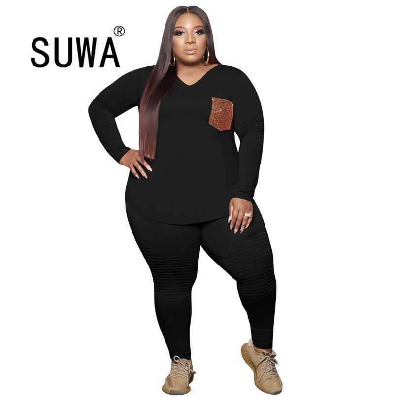 

Autumn Winter Loungewear Women 2 Pieces Sets Long Sleeve Pullover Top High Waist Pants Wholesale Plus Size XL-5XL Clothes 210525, Blue