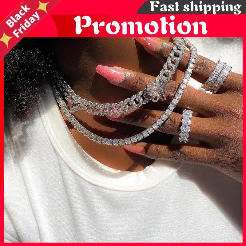 

Chains 2021 Iced Out Bling Cz 10mm Miami Cuban Link Chain Butterfly Charm Choker Necklace Hop Women Luxury Silver Color Jewelry