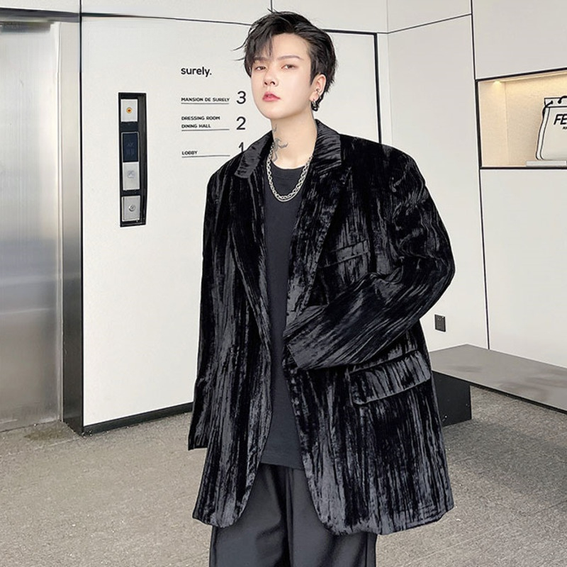 

Men's Clothes Solid Color Double Breasted Men's Thick Suit Coat Velvet Black Blue 2021 Autumn And Winter Blazer New, White;black