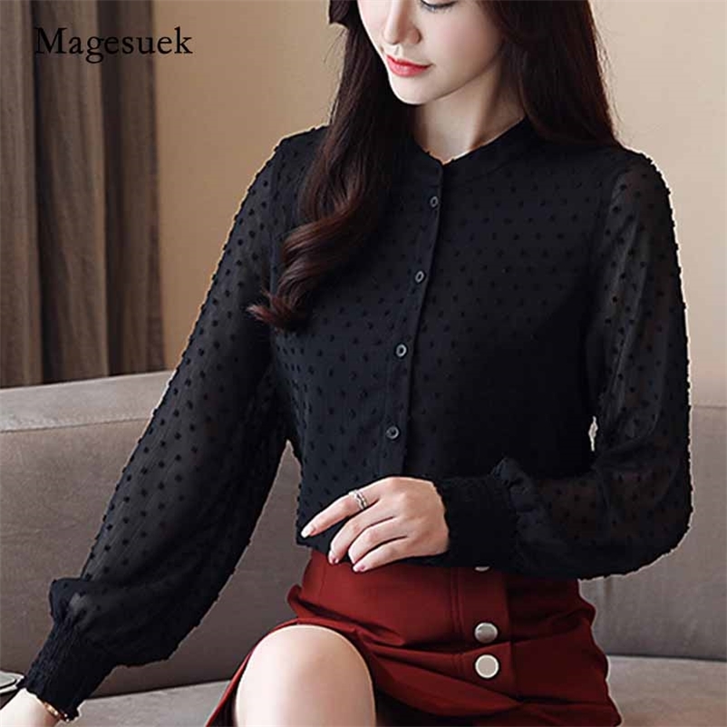 

Spring Fashion Women' Blouses White Chiffon Cardigan Blouse Office Lady Long Sleeve Women Shirts Blusas Mujer 0974 210518